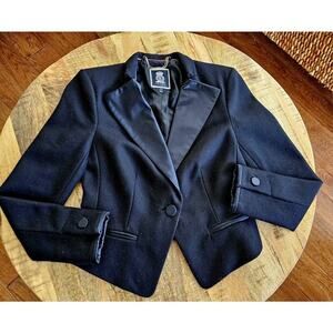 Juicy Couture Womens Black Italian Fabric Blazer Jacket Wool Blend Size 2 EUC